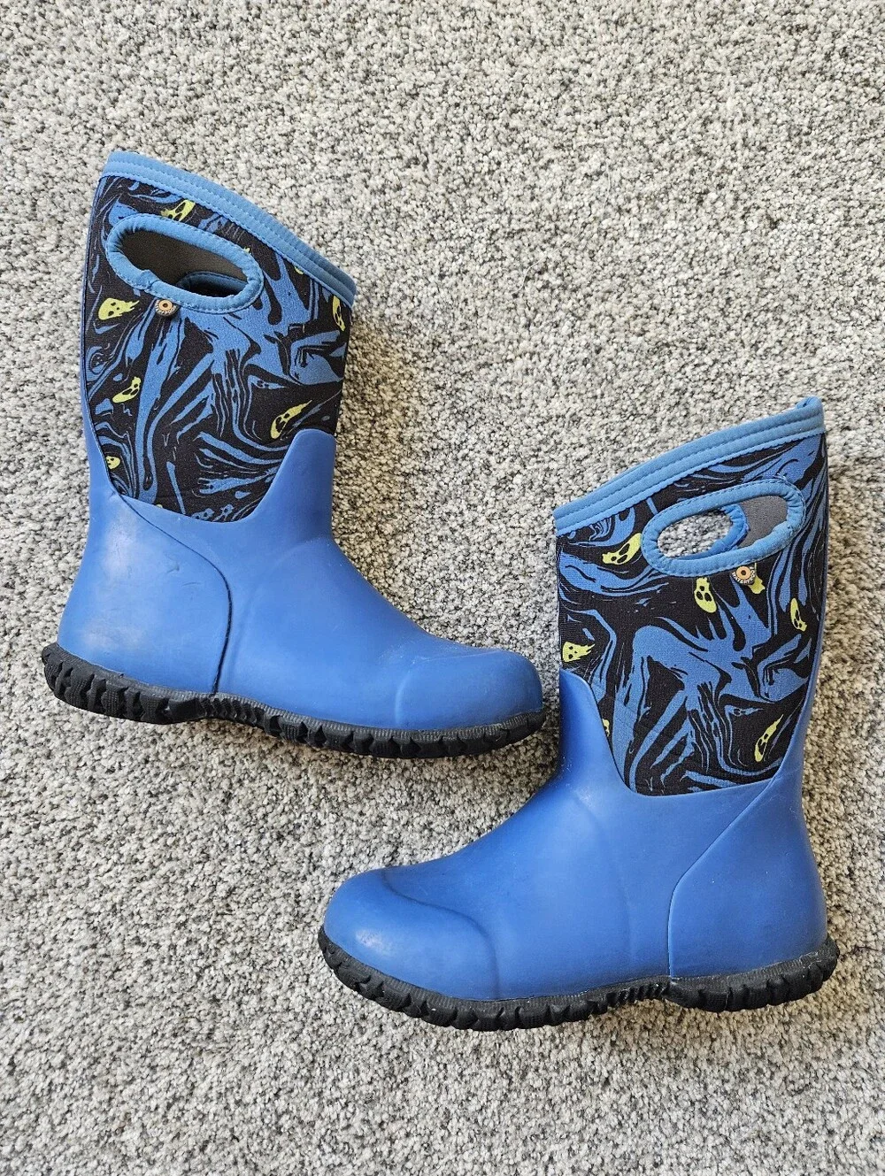Kids Blue Bog Spooky Patterned Waterproof Rain Boots